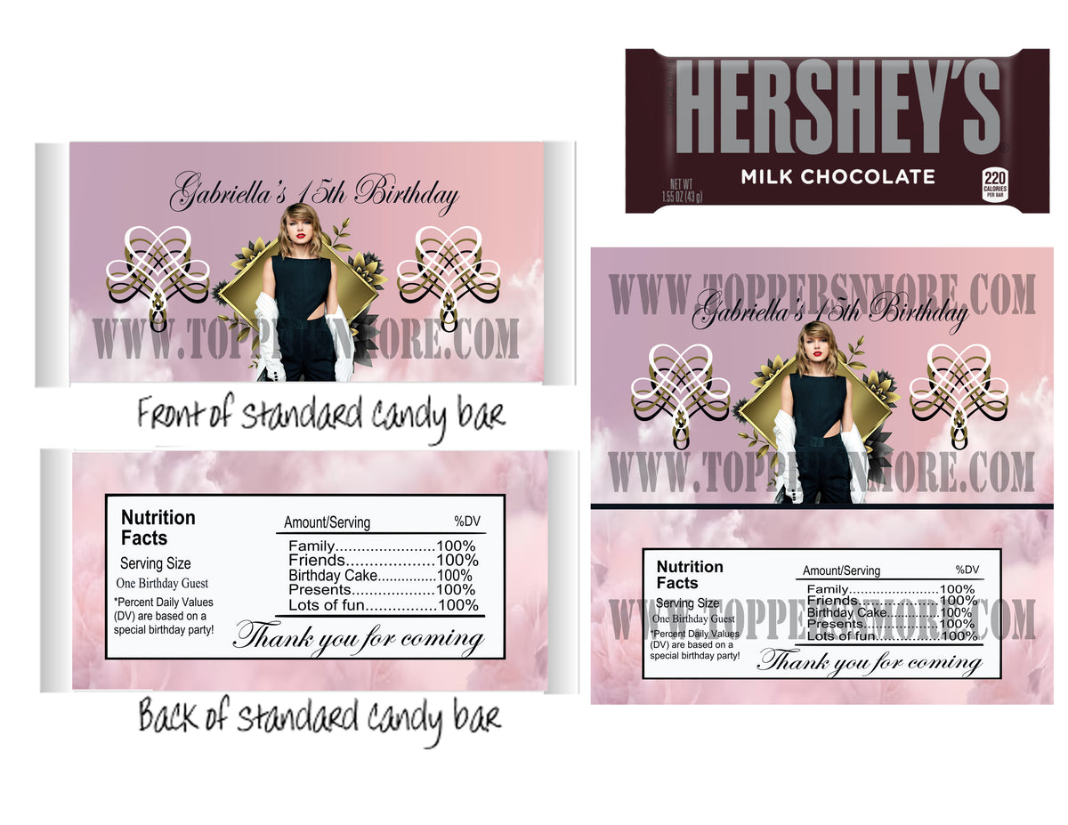 12 Personalized Taylor Swift Candy Hershey Bar Wrappers Party Favors w –  Edible Toppers & More