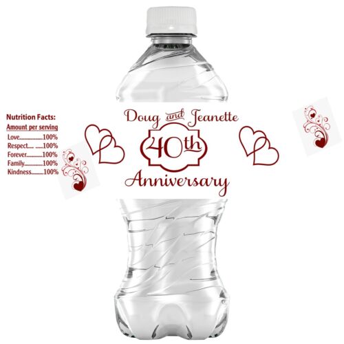 (10) Personalized 40th ANNIVERSARY Glossy Water Bottle Labels, Party Favors, 2 Sizes