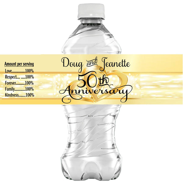 Personalized 50th ANNIVERSARY Glossy Water Bottle Labels, Party Favors