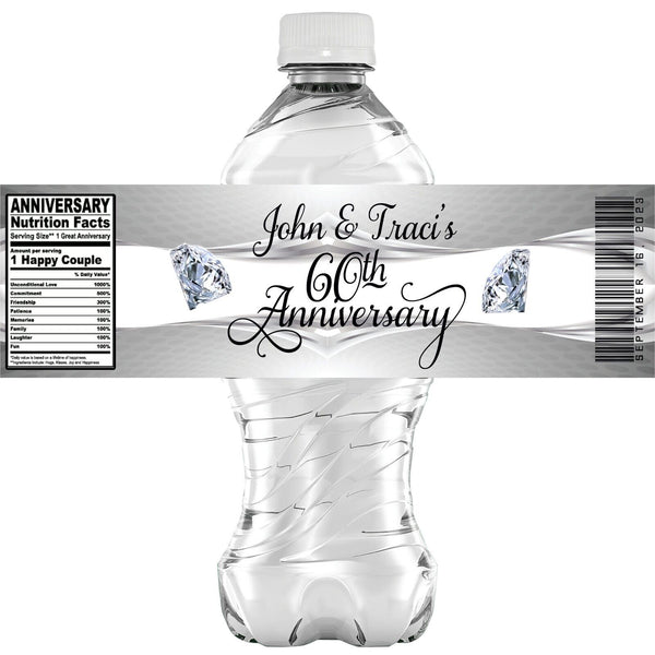 Personalized 60th ANNIVERSARY Glossy Water Bottle Labels, Party Favors,