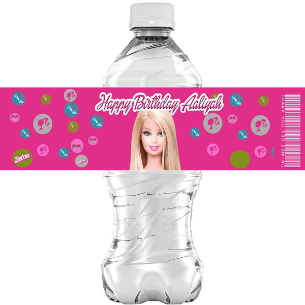 Personalized BARBIE Glossy Water Bottle Labels, Party Favors