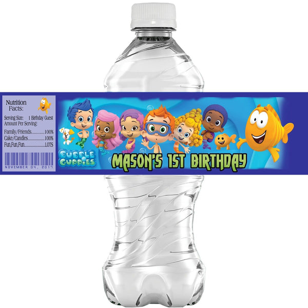 Personalized BUBBLE GUPPIES Glossy Water Bottle Labels, Party Favors,