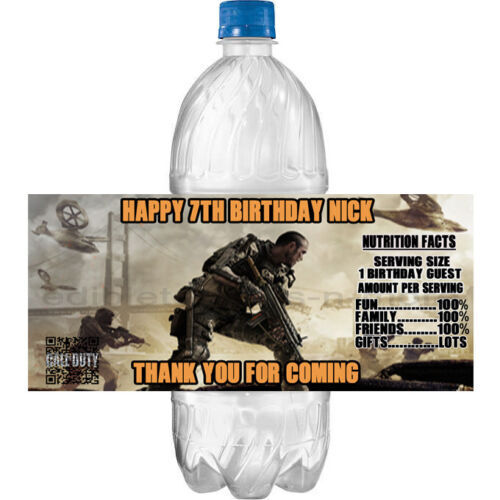 Personalized CALL of DUTY Glossy Water Bottle Labels, Party Favors