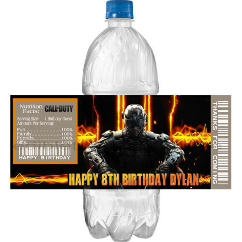 Personalized CALL of DUTY Glossy Water Bottle Labels, Party Favors