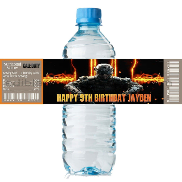 Personalized CALL of DUTY Glossy Water Bottle Labels, Party Favors