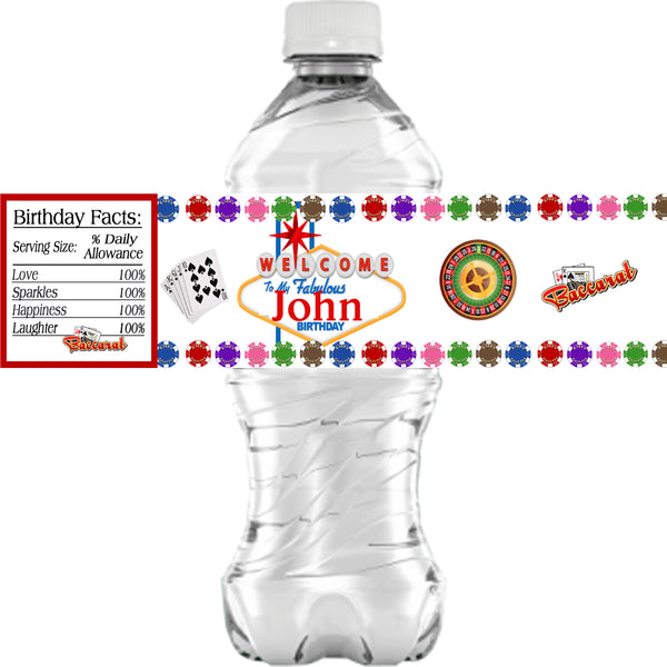 Personalized CASINO Glossy Water Bottle Labels, Party Favors