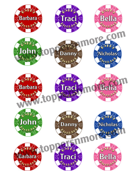 Casino Chips Personalized Edible Print Premium Cupcake/Cookie Toppers Frosting Sheets 2 Sizes