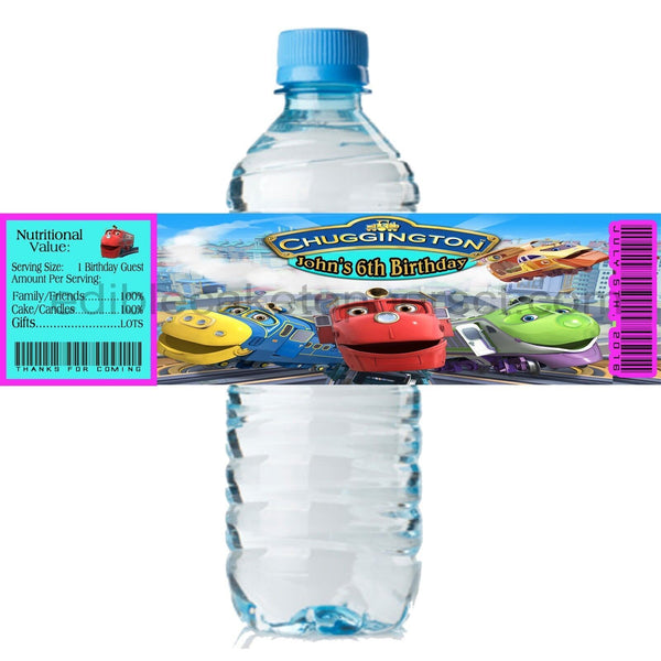 Personalized CHUGGINGTON Glossy Water Bottle Labels, Party Favors,