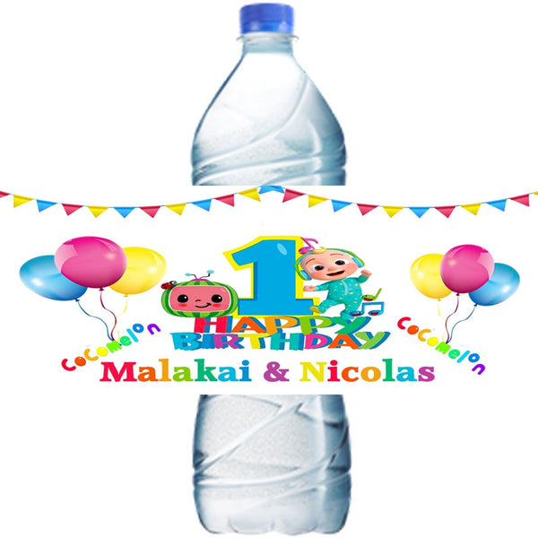 Personalized COCOMELON Glossy Water Bottle Labels, Party Favors,