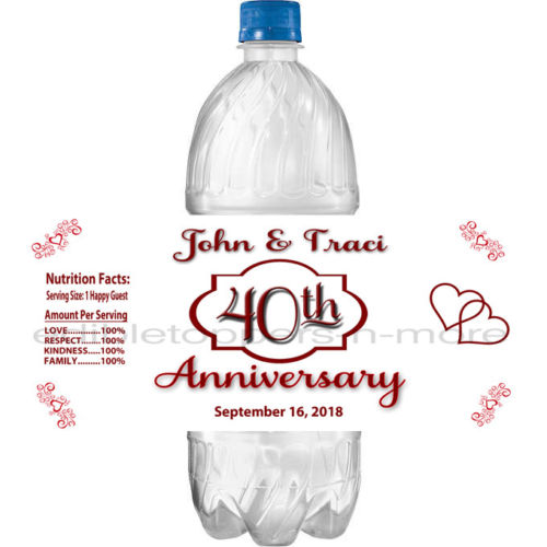 Personalized 40th ANNIVERSARY Glossy Water Bottle Labels, Party Favors