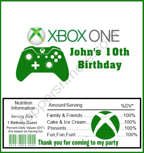 12 Personalized XBOX Candy Hershey Bar Wrappers Party Favors w/Silver Foil