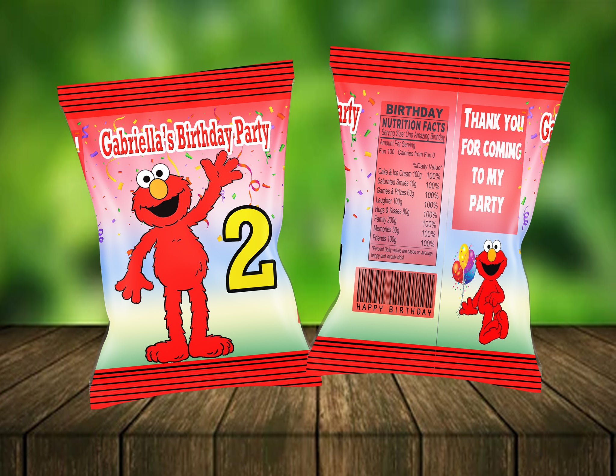 (12) Personalized ELMO Chip Candy Treat Bags Party Favors Printed