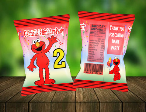 (12) Personalized ELMO Chip Candy Treat Bags Party Favors Printed