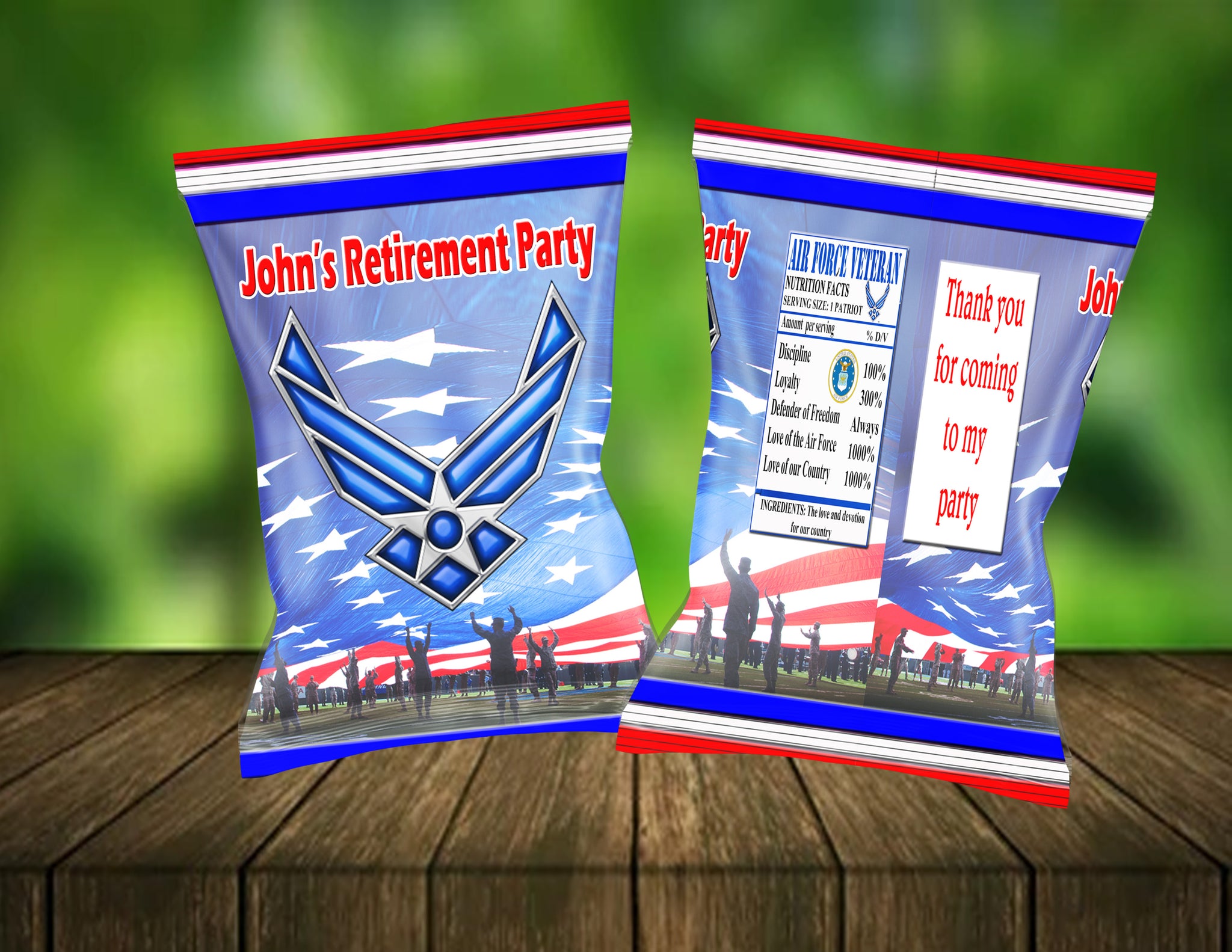  Personalized AIR FORCE Chip Candy Treat Bags Party Favors Printed