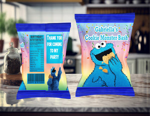 (12) Personalized Cookie Monster Chip Candy Treat Bags Party Favors Printed or D. File