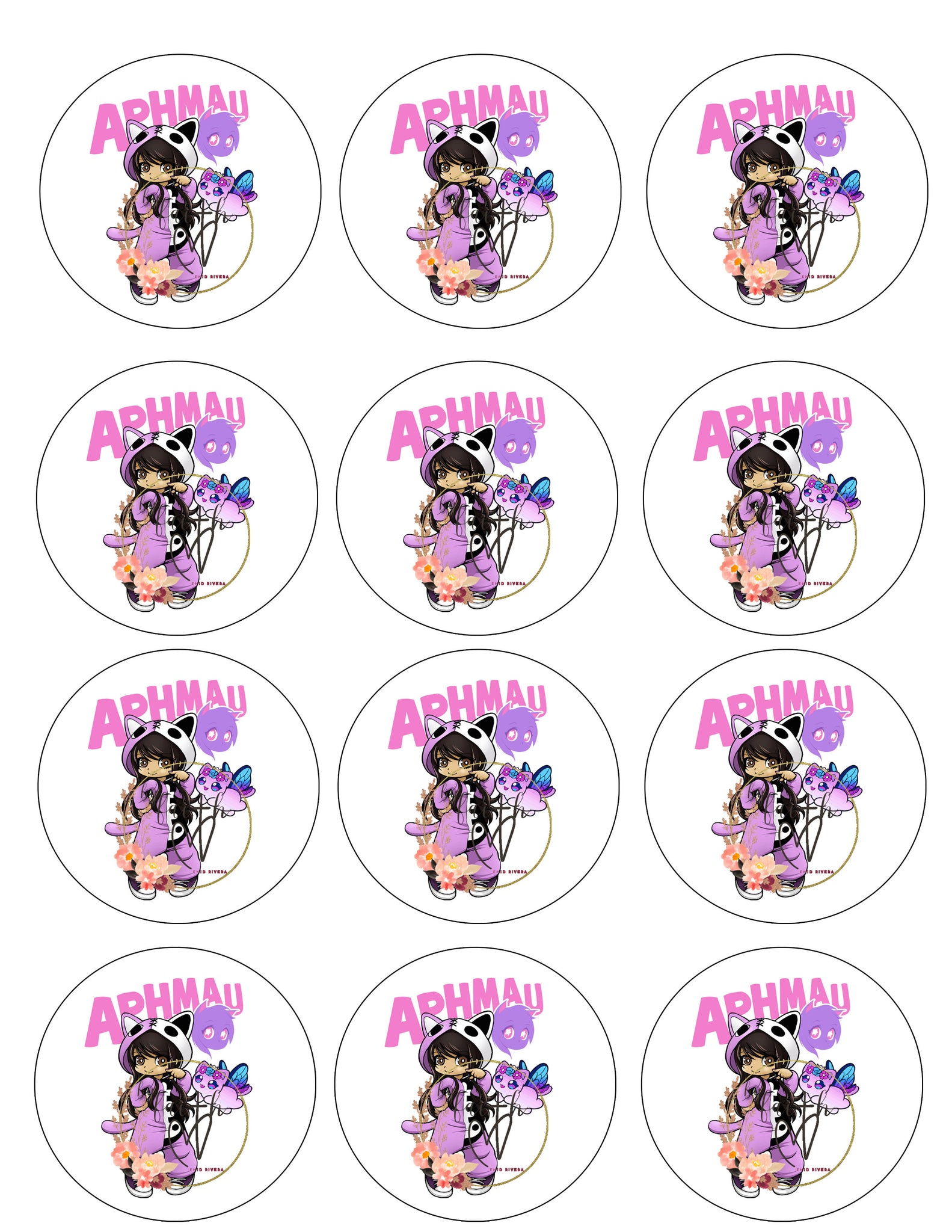 (12) 2.5"Aphmau characters Edible Print Premium Cupcake/Cookie Toppers Frosting Sheets (Copy)