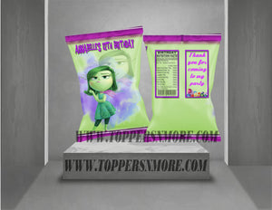 (12) Personalized INSIDEOUT DISGUST Chip Candy Treat Bags Party Favors Printed