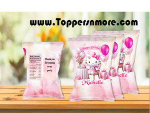 (12) Personalized HELLO KITTY Chip Candy Treat Bags Party Favors Printed or D. File