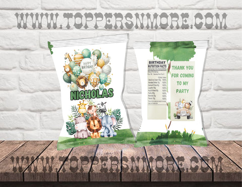 (12) Personalized SAFARI JUNGLE Chip Candy Treat Bags Party Favors Printed or D. File