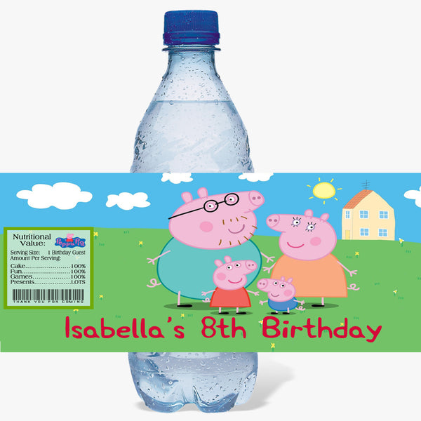 (10) Personalized PEPPA PIG Glossy Water Bottle Labels, Party Favors, 2 Sizes