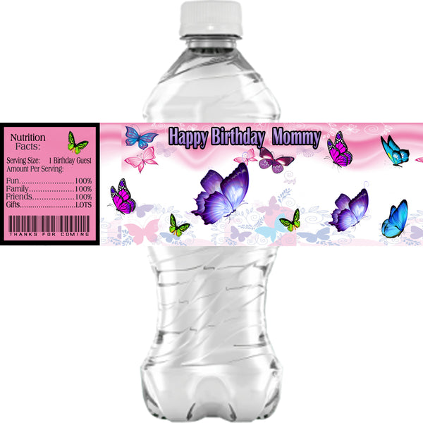 (10) Personalized BUTTERFLY Glossy Water Bottle Labels, Party Favors, 2 Sizes