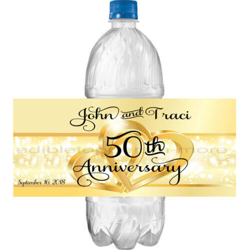 (10) Personalized 50th ANNIVERSARY Glossy Water Bottle Labels, Party Favors, 2 Sizes