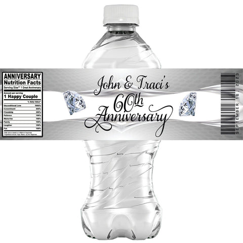 (10) Personalized 60th ANNIVERSARY Glossy Water Bottle Labels, Party Favors, 2 Sizes