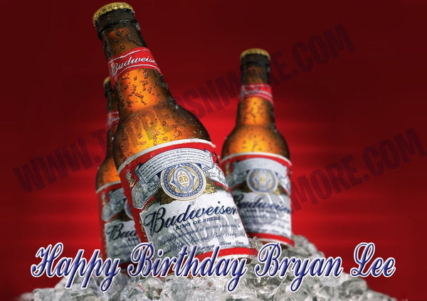 Budweiser Personalized Edible Print Premium Cake Toppers Frosting Sheets 5 Sizes
