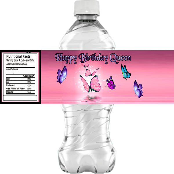  Personalized BUTTERFLY Glossy Water Bottle Labels, Party Favors,