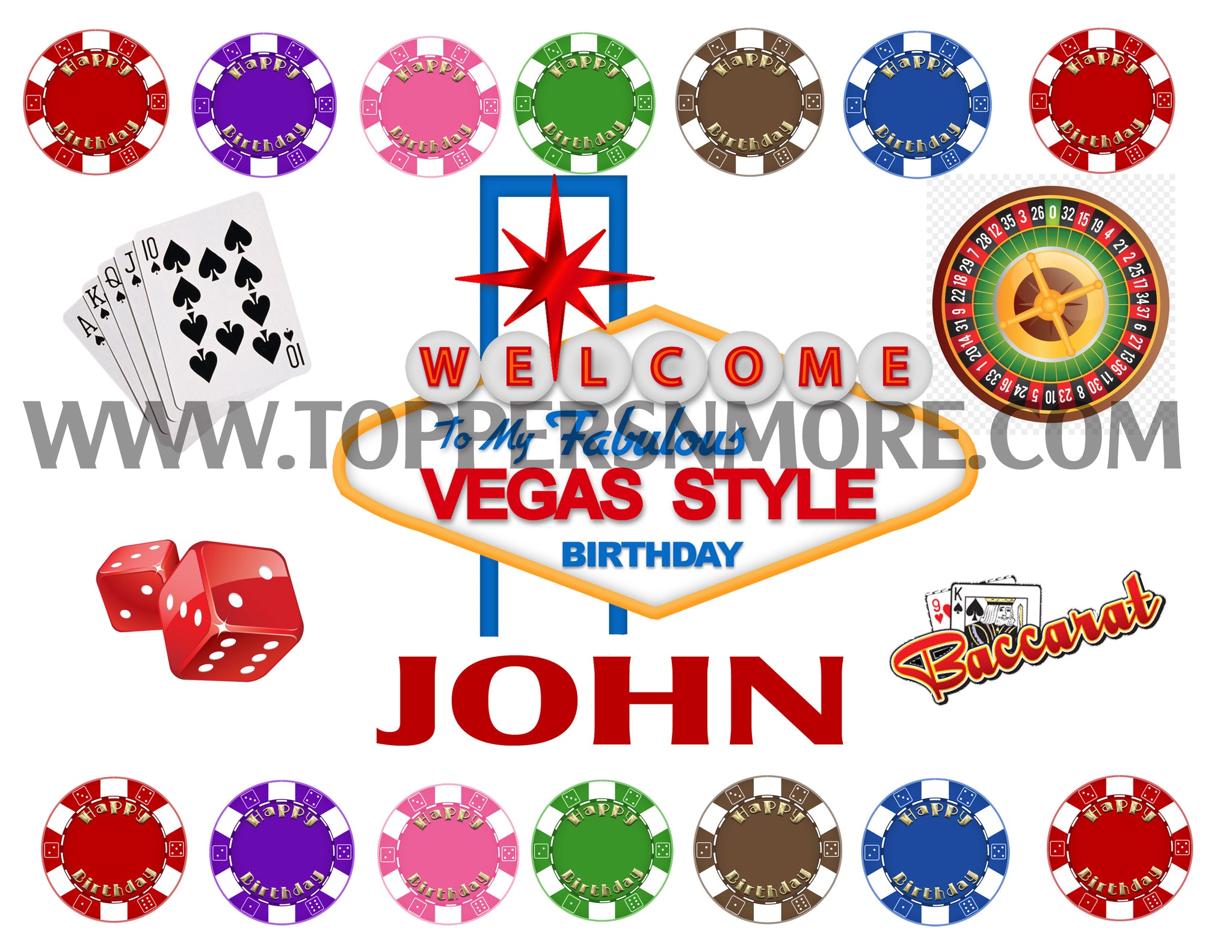 Casino Personalized Edible Print Premium Cake Toppers Frosting Sheets 5 Sizes