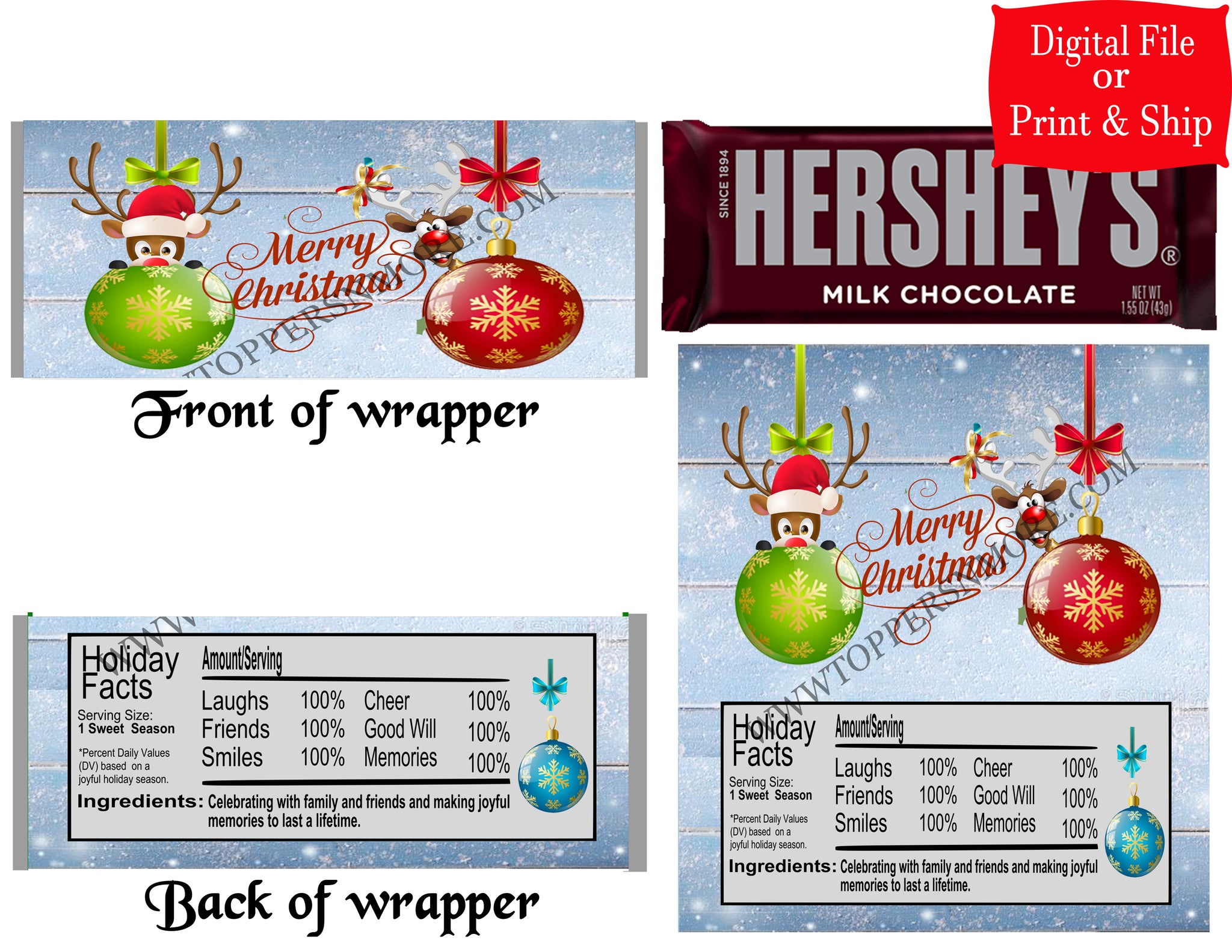 12 Personalized CHRISTMAS Candy Hershey Bar Wrappers Party Favors w/Silver Foil