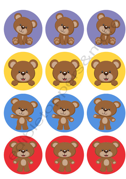 Teddy Bears Edible Print Premium Cupcake/Cookie Toppers Frosting Sheets 2 Sizes