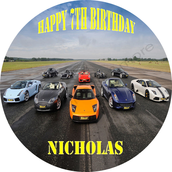 Sports Cars Personalized Edible Print Premium Cake Topper Frosting Sheets 5 Sizes