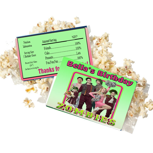 (12) Personalized DISNEY'S ZOMBIES Microwave Popcorn Wrappers Party Favors Standard Size