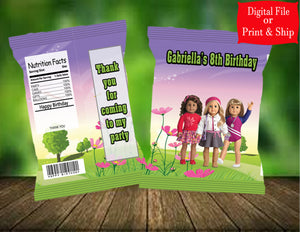 (12) Personalized AMERICAN GIRL DOLL Chip Candy Treat Bags Party Favors Printed or D. File