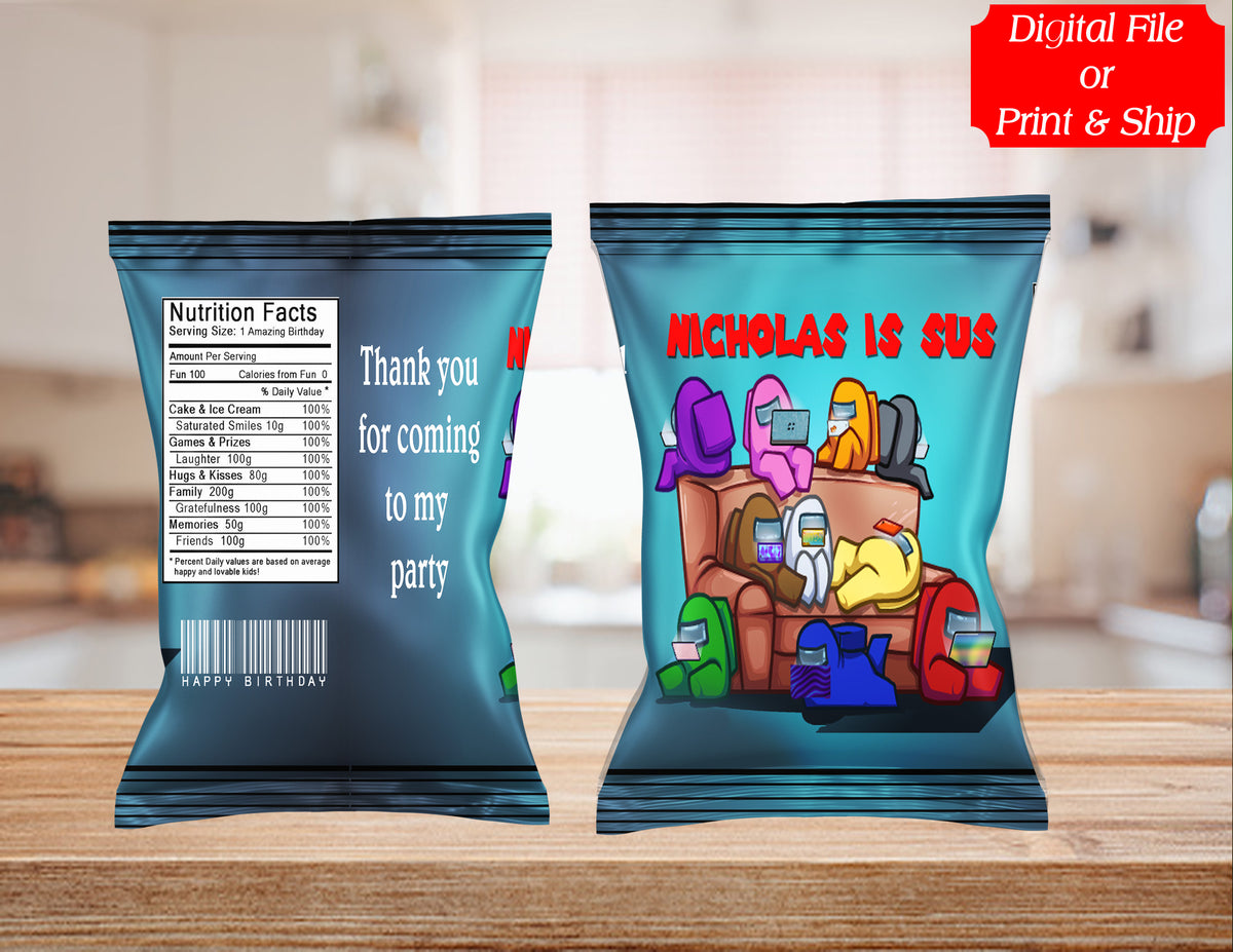 (12) Personalized AMONG US Chip Candy Treat Bags Party Favors Printed ...