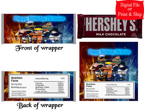 12 Personalized NATURO Candy Hershey Bar Wrappers Party Favors w/Silver Foil