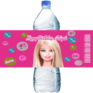 (10) Personalized BARBIE Glossy Water Bottle Labels, Party Favors, 2 Sizes
