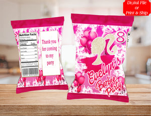 (12) Personalized BARBIE Chip Candy Treat Bags Party Favors Printed or D. File