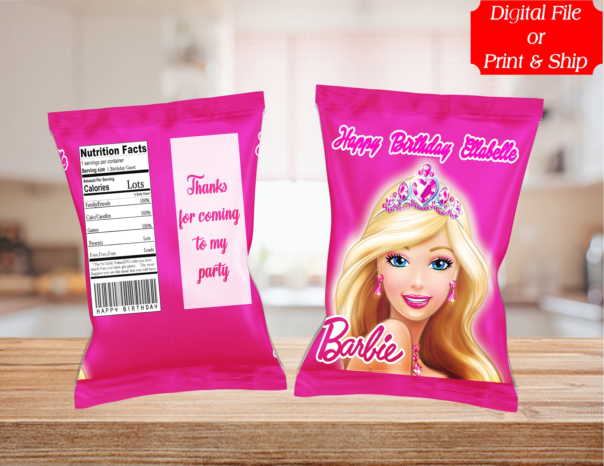 Barbie Chip Bag Printable Birthday party Instant Download Chip Bag Barbie  Digital printable  Chip bag Happy birthday llama Barbie birthday party