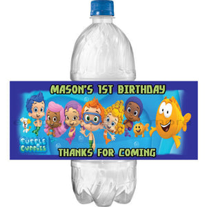 (10) Personalized BUBBLE GUPPIES Glossy Water Bottle Labels, Party Favors, 2 Sizes