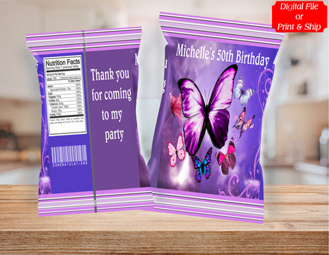 (12) Personalized BUTTERFLIES Chip Candy Treat Bags Party Favors Printed or D. File