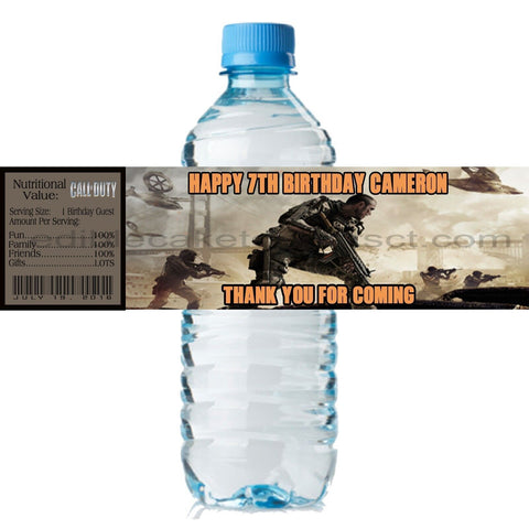 (10) Personalized CALL of DUTY Glossy Water Bottle Labels, Party Favors, 2 Sizes