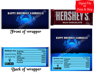 12 Personalized ASTROLOGY CANCER Candy Hershey Bar Wrappers Party Favors w/Silver Foil