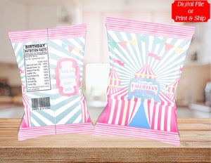 (12) Personalized CIRCUS Chip Candy Treat Bags Party Favors Printed or D. File