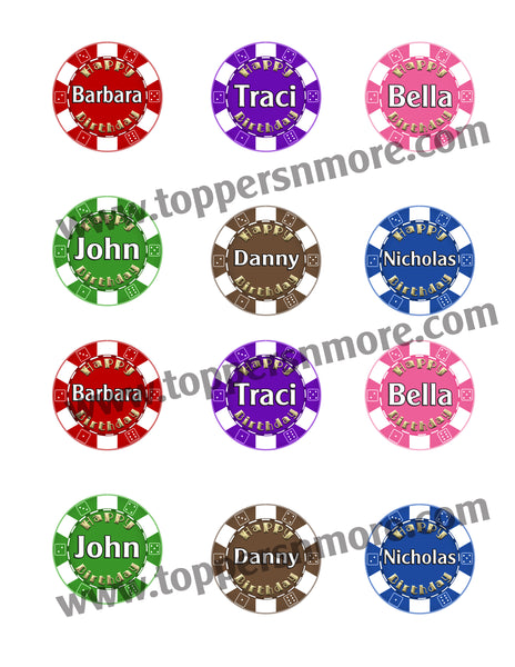Casino Chips Personalized Edible Print Premium Cupcake/Cookie Toppers Frosting Sheets 2 Sizes