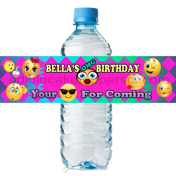 (10) Personalized EMOJI Glossy Water Bottle Labels, Party Favors, 2 Sizes