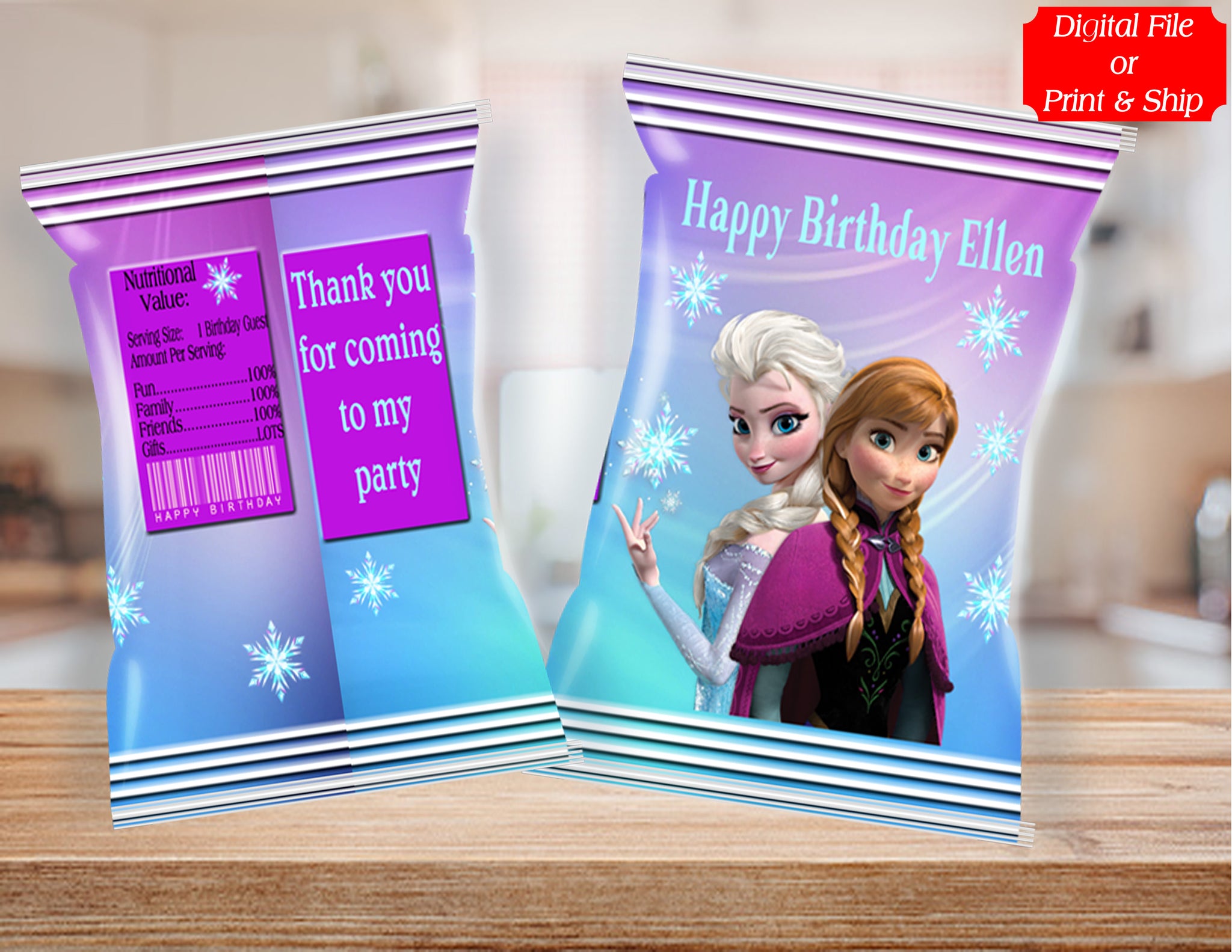  Personalized DISNEY'S FROZEN Chip Candy Treat Bags Party Favors