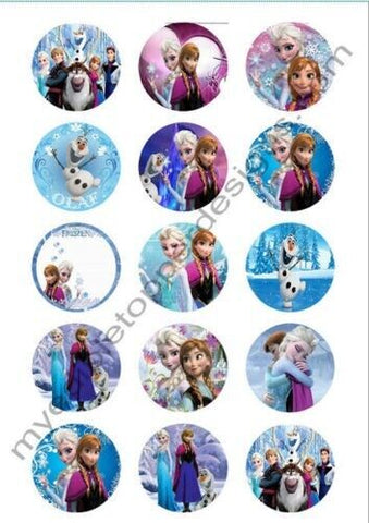 (15) 2" Disney's Frozen Edible Print Premium Cupcake/Cookie Toppers Frosting Sheets