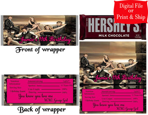 12 Personalized GOSSIP GIRL Candy Hershey Bar Wrappers Party Favors w/Silver Foil